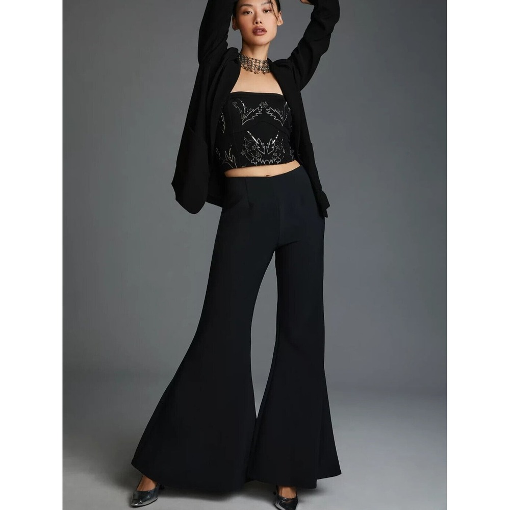 Anthropologie Flare Pants Women Size 0 Black High Rise Bell Bottom Trousers